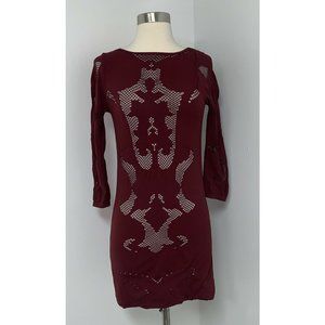 Intimately Free People Maroon Burgundy Bodycon Dress M L Long Sleeve Minidress